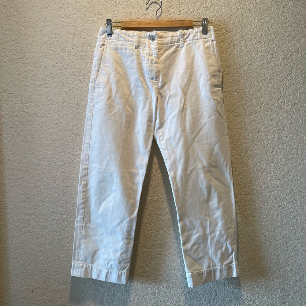 Nili Lotan ivory 100% cotton button fly subtle print to fabric cropped pants, 2